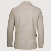 Mens Sports Beige Leather Blazer - Two Button